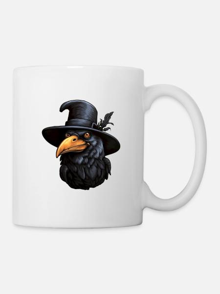 Halloween Crow with Hat - Mug - white