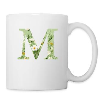 Letter M, Monogram, Floral Pattern - Mug - white - Right