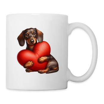 teckel étreignant un oreiller rouge - Mug blanc - blanc - Droite