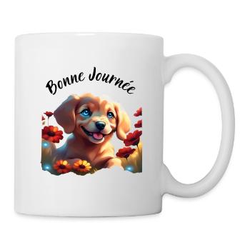 Chiot aux yeux bleus "bonne journée" - Mug blanc - blanc - Droite