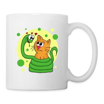 Schlange ist verliebt in Katze - Tasse - Weiß - Rechts