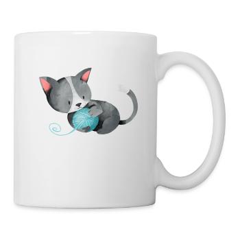Chat pelote de laine cadeau ludique chaton mignon - Mug blanc - blanc - Droite