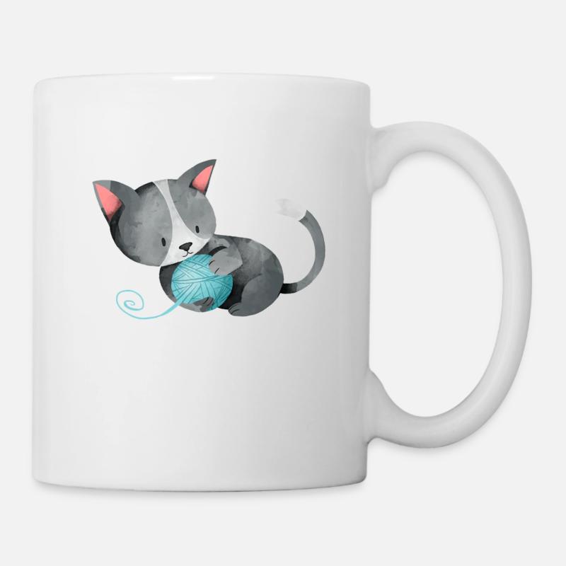 Chat pelote de laine cadeau ludique chaton mignon - Mug blanc - blanc
