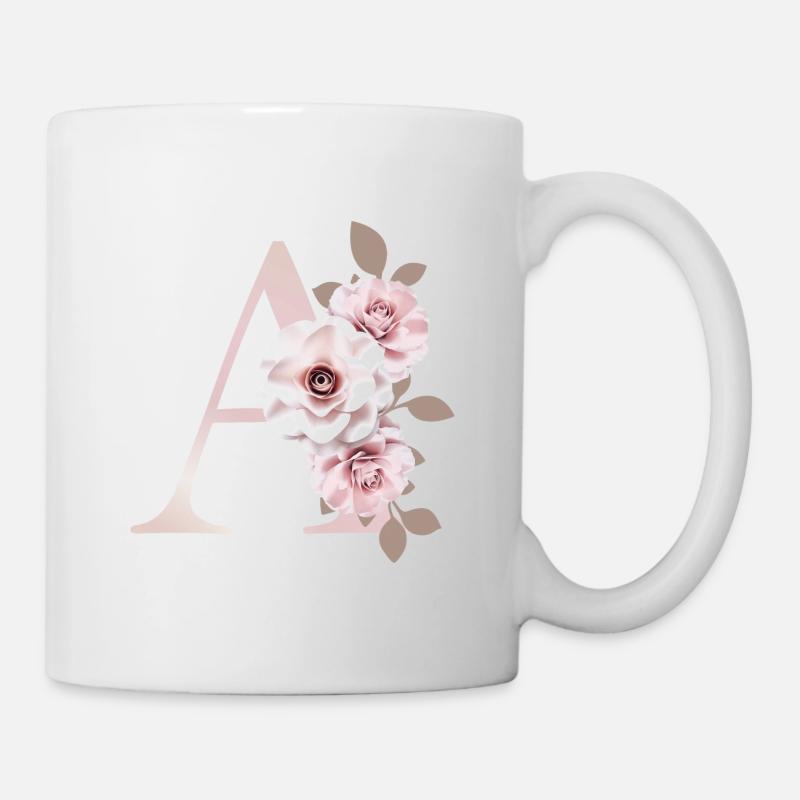 A Buchstabe mit Blumen - Tasse - Weiß