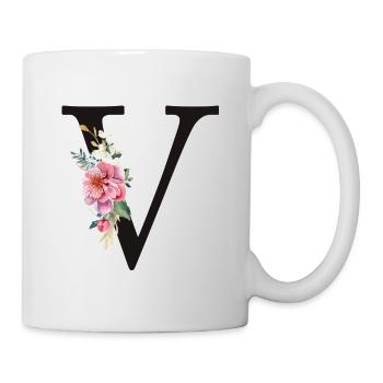 Monogramme V Floral Blanc Personnalisable - Mug blanc - blanc - Droite