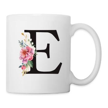 Personalisierbar Monogramm E Floral Rosa Weiß - Tasse - Weiß - Rechts