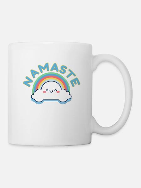 Namaste! Happy Regenbogen, personalisierbar - Tasse - Weiß