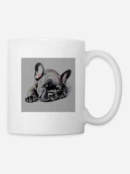 Französische Bulldogge Welpe schwarz - Tasse - Weiß