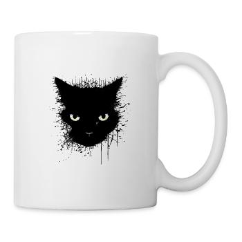 schwarz fluffy Katze - Tasse - Weiß - Rechts