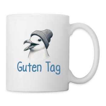 Guten Tag - Moin Möwe mit Beanie Mütze - Tasse - Weiß - Rechts
