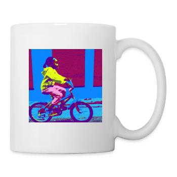 Kinderfahrrad blau, lila, gelb, pink - Tasse - Weiß - Rechts