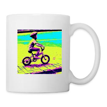 Kinderfahrrad, zitrone, rosa, grün, blau - Tasse - Weiß - Rechts