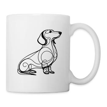 Dackel Hund Linie Design Schwarz-Weiß Line Art - Tasse - Weiß - Rechts