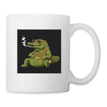 Smoking crocodile with gold chain and sunglasses - Mug - white - Right