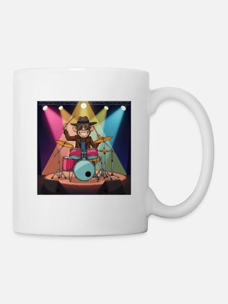 Lustiger Affe am Schlagzeug - Tasse - Weiß