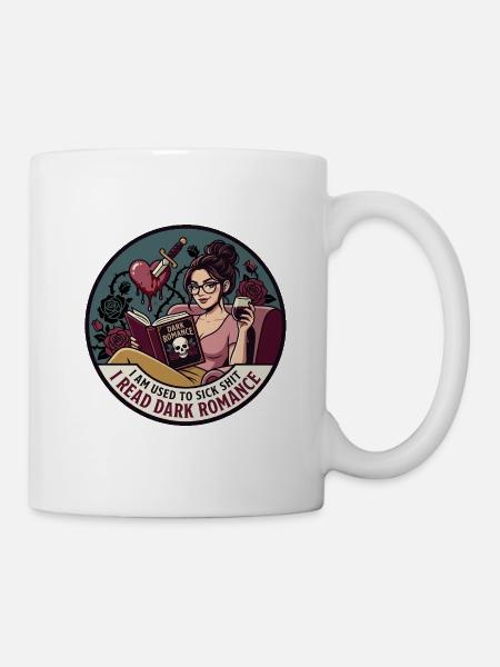 Dunkle Romantik: Lesen & Rosen - Tasse - Weiß