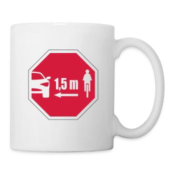 Stop Schild Look - Abstand für Radfahrer 1,5 m - Tasse - Weiß - Rechts