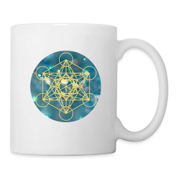 Pale Metatronjaune Cube on blue background - Mug - white - Right