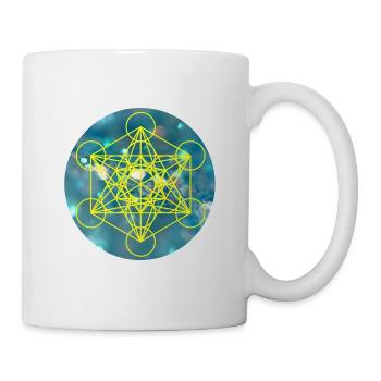 Yellow Metatron Cube on blue background - Mug - white - Right