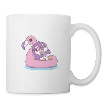 Cute Purple Penguin On Pink Flamingo Pool Float - Mug - white - Right