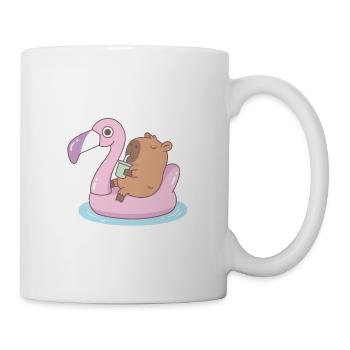 Cute Capybara Relaxing On Flamingo Pool Float - Mug - white - Right