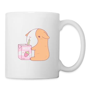 Süßes Meerschweinchen, das Erdbeermilch trinkt - Tasse - Weiß - Rechts