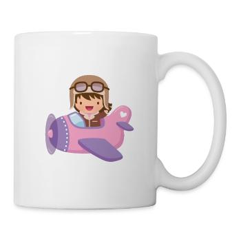 Süßes Fliegermädchen in rosa und lila Flugzeug - Tasse - Weiß - Rechts