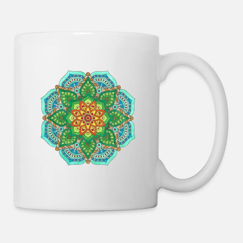 Mandala blue Flowerpower - Tasse - Weiß