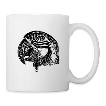 Papagei Portrait Vintage Vogel Kopf Zeichnung - Tasse - Weiß - Rechts