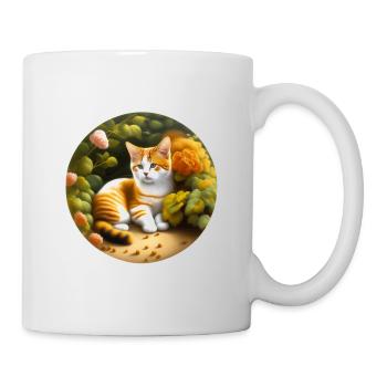 Niedliche Katze im Garten - Tasse - Weiß - Rechts