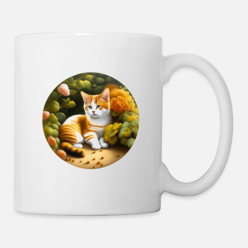 Cute cat in the garden - Mug - white