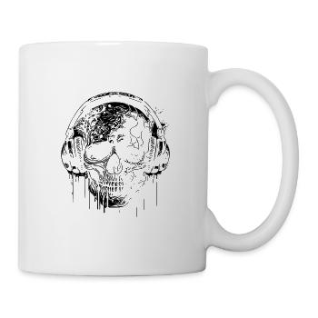 Vintage Schädel Tattoo mit Kopfhörer - Tasse - Weiß - Rechts