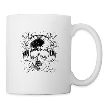 Vintage Schädel Musik Tattoo mit Kopfhörer - Tasse - Weiß - Rechts