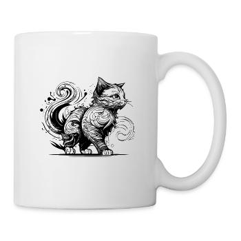 Cute cat in tattoo style - Mug - white - Right