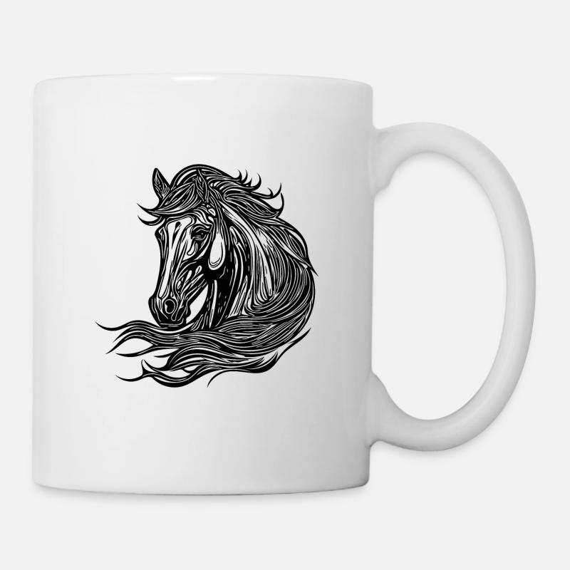 Portrait de jolies juments avec crinière dans le vent - Mug blanc - blanc