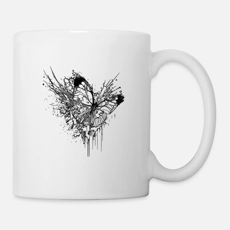 Eleganter Schmetterling Tinte Splash Tattoo Style - Tasse - Weiß