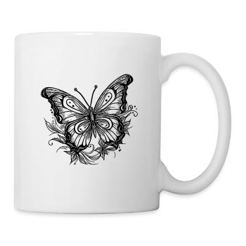 Style Tatouage de fleur Papillon - Mug blanc - blanc - Droite