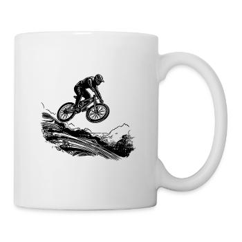 Vététistes avec vélo en bas de la montagne - Mug blanc - blanc - Droite