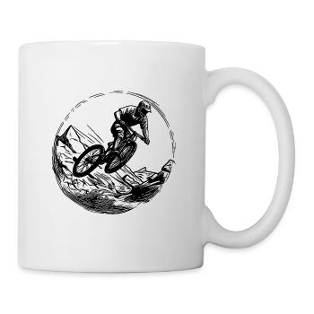 Springender Mountainbiker mit Fahrrad - Tasse - Weiß - Rechts