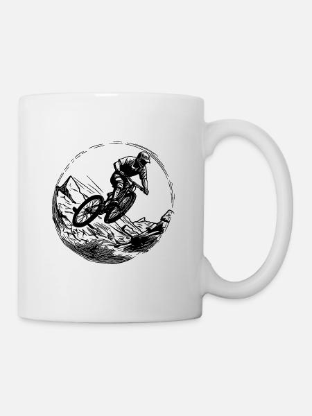 Springender Mountainbiker mit Fahrrad - Tasse - Weiß