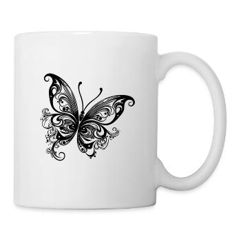 Dessin papillon de style lignes et points - Mug blanc - blanc - Droite