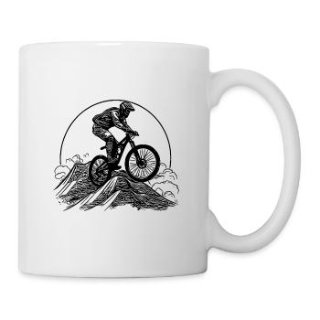 Mountain peak mountain biker with bike - Mug - white - Right