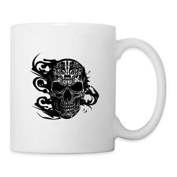 Brennender grinsender Tattoo Schädel - Tasse - Weiß - Rechts