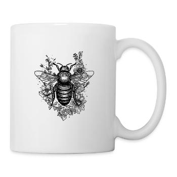 Cute little tattoo bee on a flower blossom - Mug - white - Right