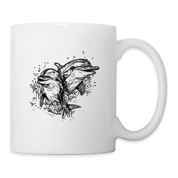 Niedliche lächelnde vintage Delfine - Tasse - Weiß - Rechts