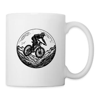 Mountain biker logo with bike on the forest path - Mug - white - Right