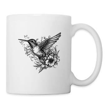 Colibri de style tatouage volant parmi les fleurs - Mug blanc - blanc - Droite