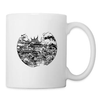 Japanese buildings in retro landscape design - Mug - white - Right