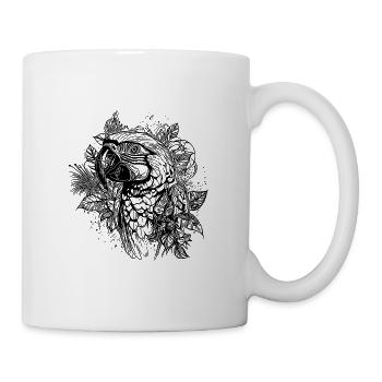 Eleganter Papagei Blumen Tattoo Vogel Portrait - Tasse - Weiß - Rechts