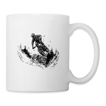 Jumping mountain biker bike forest descent - Mug - white - Right